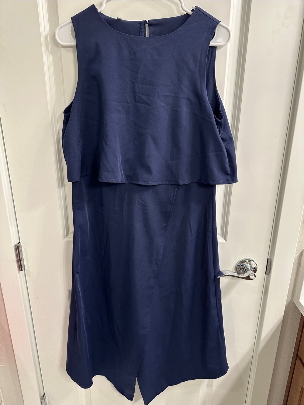Sleeveless Navy Layered Midi Dress -Large, wedding guest dress
